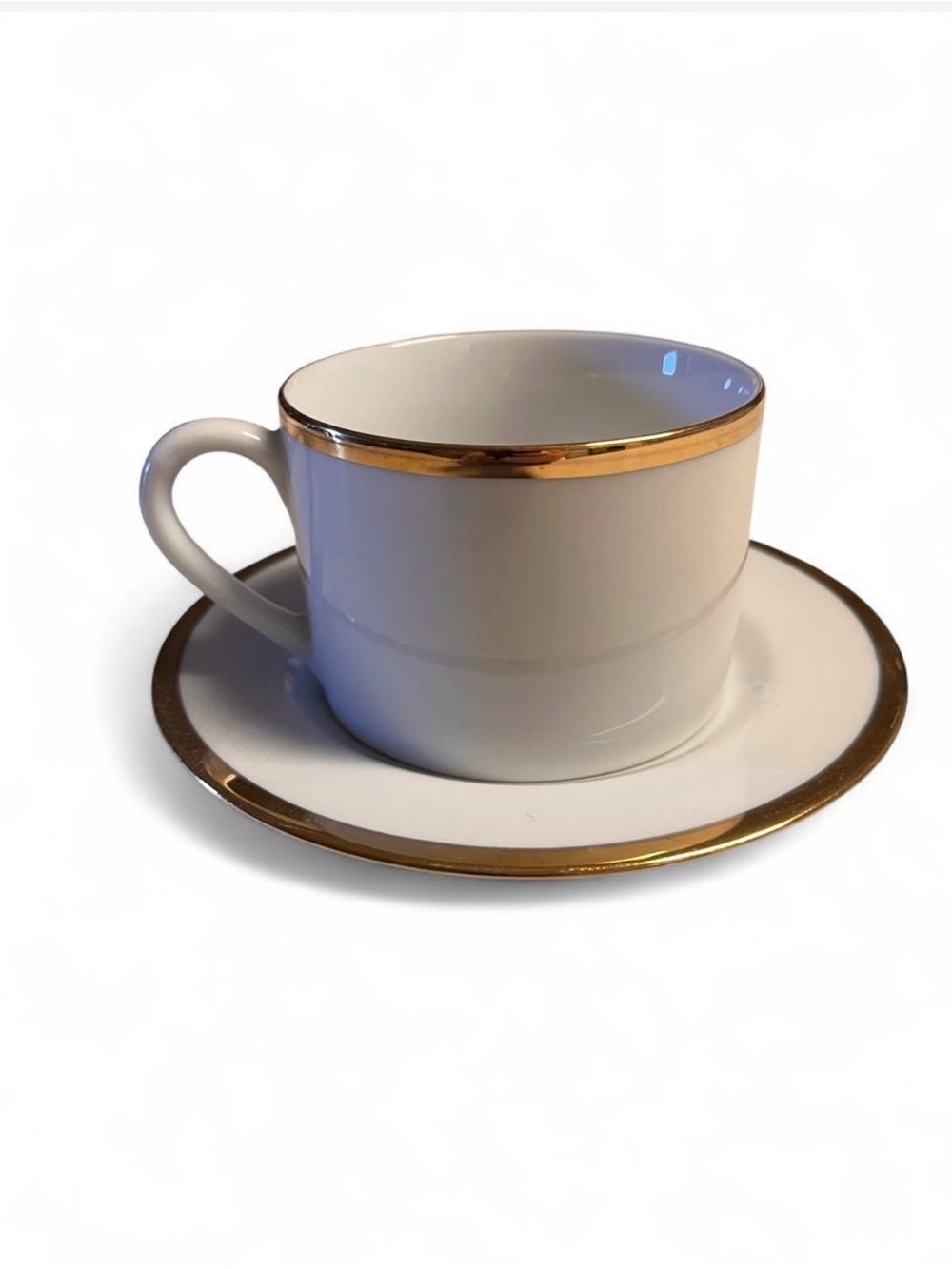 Strawberry Street White Porcelain Teacup and Saucer with Gold Trim - Set of 4